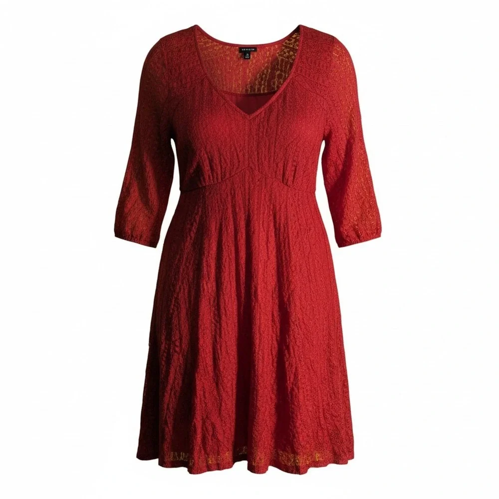 Torrid Red Lace Overlay Dress Plus Size 3 3X XXX Fit Flare Christmas Valentines - Picture 6 of 6